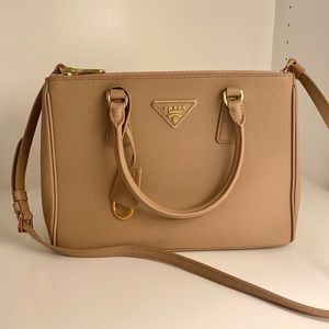 Prada Saffiano double zip galleria tote bag beige
